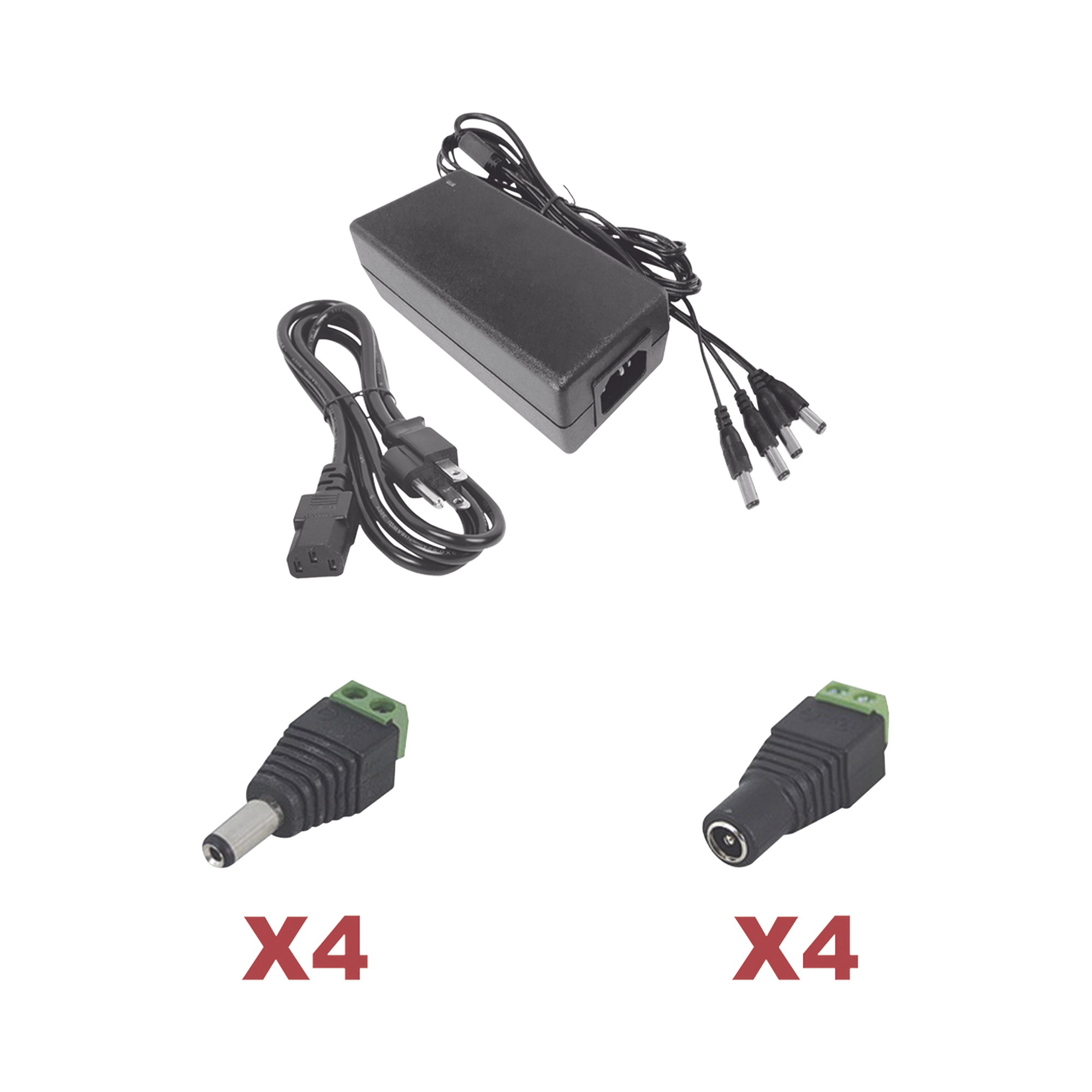 K2PLK12DC4CH|Kit con fuente EPCOM POWER LINE con salida de 12 Vcc a 5 Amper con 4 salidas / Incluye conectores JR52 y JR53